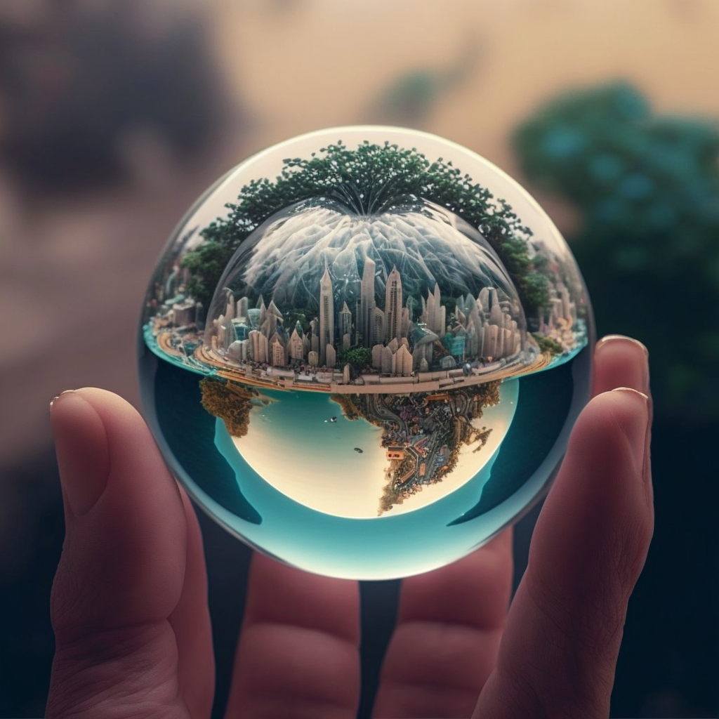 “A model of the world in the palm of your hand.” Drawn by Midjourney.